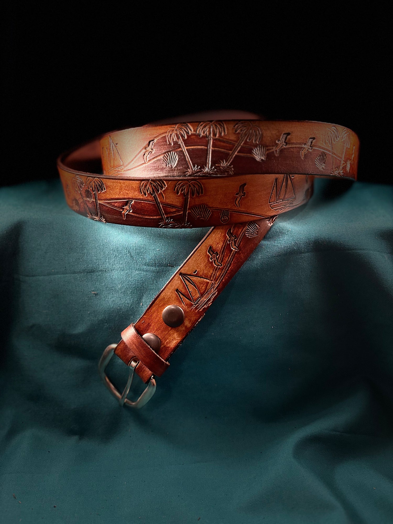 Saint Simons Beach print Genuine leather belt