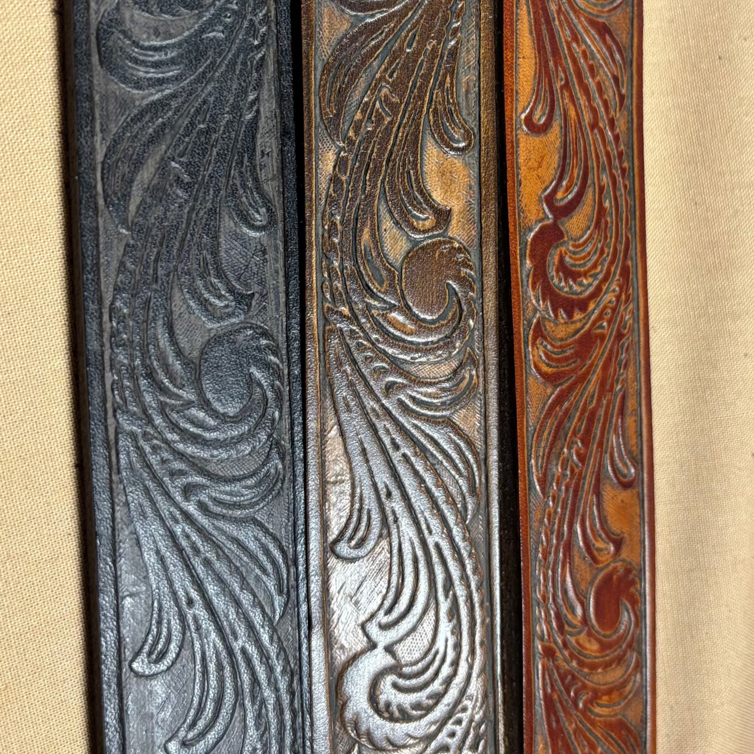 hand stamped belt in a filigree design